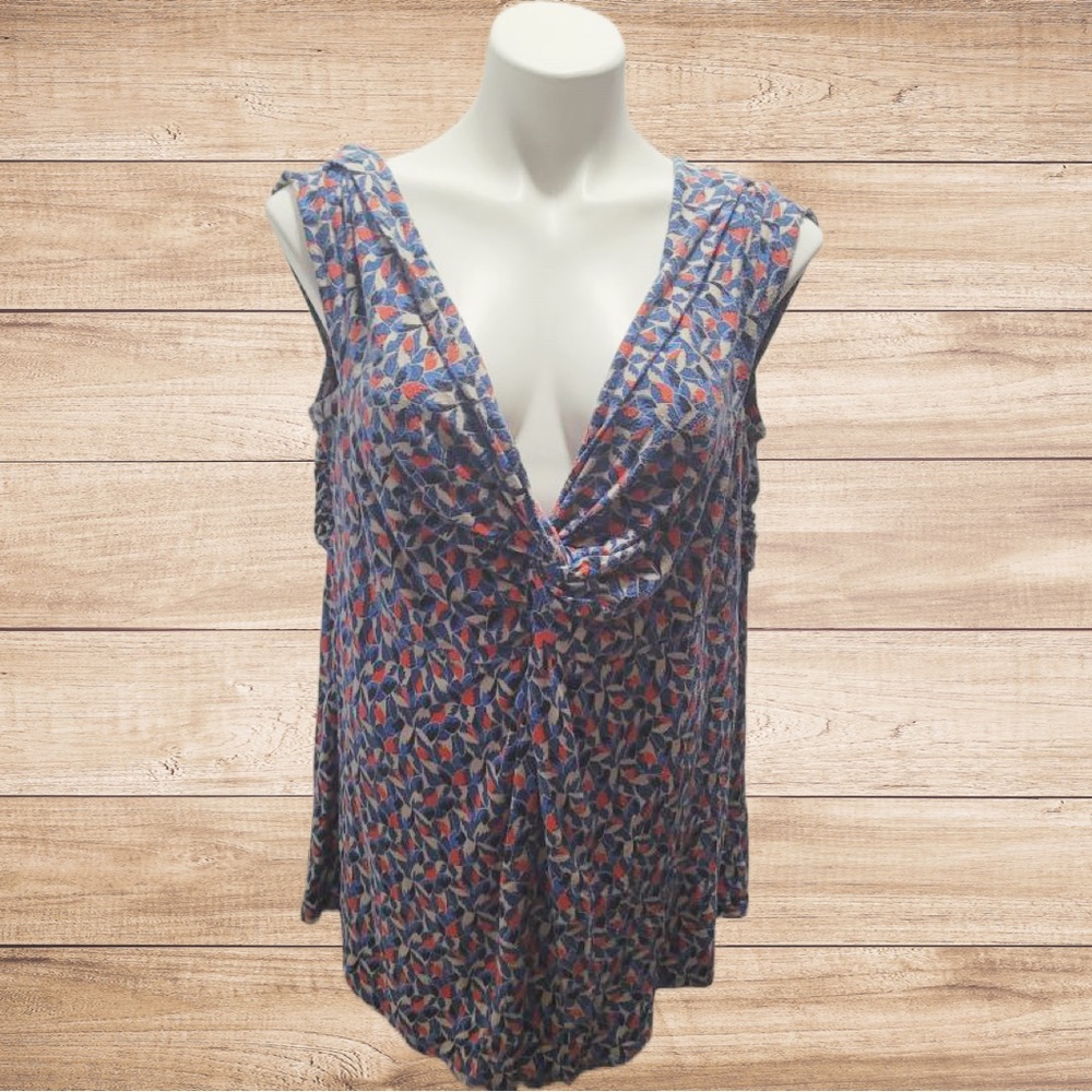 Nine West Plus Size Boho Geometric Blouse Jersey Stretch V-Neck Tunic Top